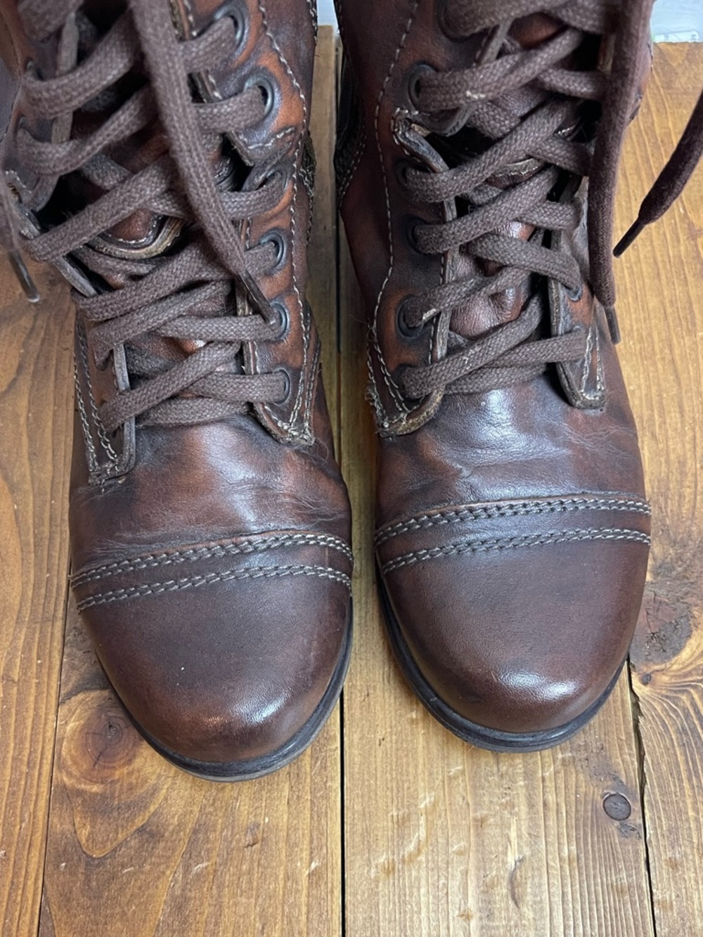 Steve Madden Womens size 6.5 Troopa brown leather lace up boots - Picture 3 of 9